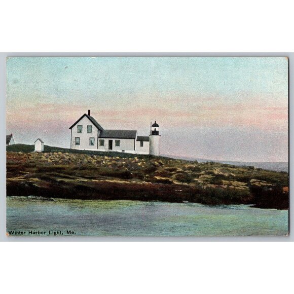 Postcard Unposted Maine Divided Winter Harbor Light #711 - Picture 1 of 2